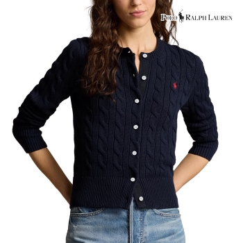 폴로 여성 라운드넥 꽈배기 가디건
